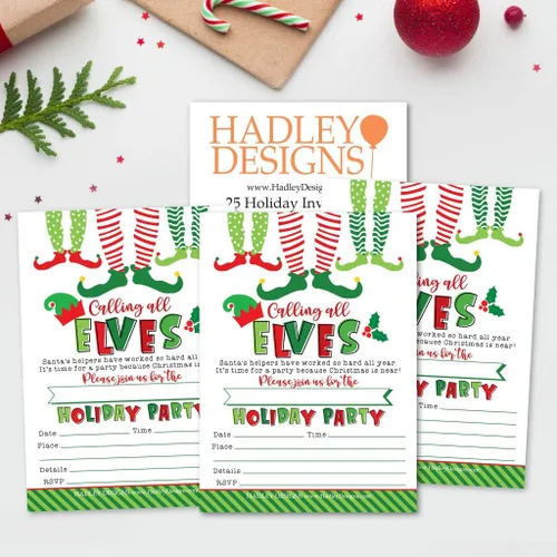 Vista 4 de Hadley Designs 25 invitaciones de fiesta de Navidad - Tarjetas de invitación de vacaciones premium para niños y adultos, invitaciones de fiesta