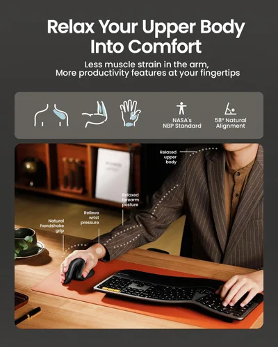 Vista 5 de ProtoArc Ratón ergonómico, EM11 NL Bluetooth recargable inalámbrico vertical, conectividad para 3 dispositivos múltiples para ordenador/PC/portátil