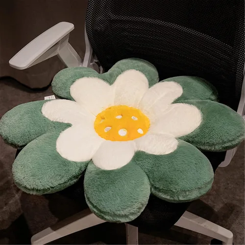 Vista 2 de Cojín de felpa con diseño de margaritas, cojín de flores, tapete lumbar para dormitorio, oficina, decoración del hogar y auto (17.7 pulgadas, verde)