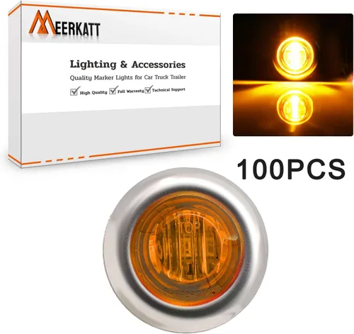 Vista 2 de Meerkatt Paquete de 100 luces LED redondas de 3/4 pulgadas, 3 diodos, marcador lateral, luces ámbar 2835 SMD con bisel cromado inoxidable, lámpara
