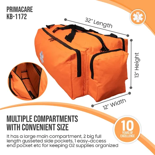 Vista 3 de PrimaCare KB-1172 EMT First Responder Oxygen O2 Bolsa de engranajes con múltiples compartimentos, parte inferior reforzada impermeable, cremallera
