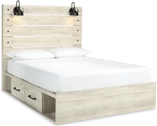 Vista 18 de Signature Design by Ashley Drystan - Cama de plataforma con panel rústica tamaño Queen con 2 cajones de almacenamiento, cubículos abiertos, luces