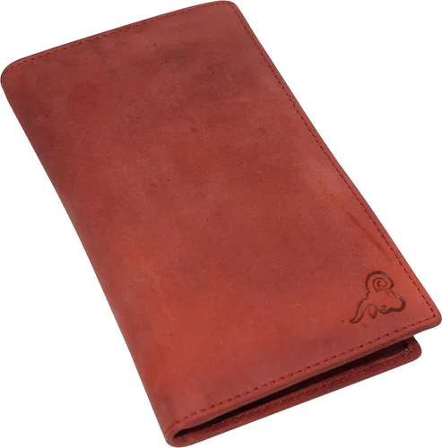 Vista 2 de Cartera larga de piel vintage con bloqueo RFID para tarjeta de crédito, Rojo -, Doble largo