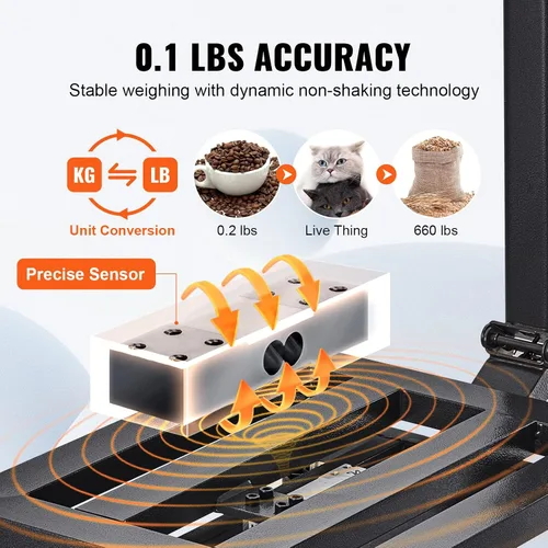 Vista 3 de VEVOR Báscula de plataforma digital para computación, carga de 660 libras, báscula de piso de computación de precisión de 0.1 libras con LB/kg