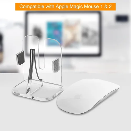 Vista 2 de Base de soporte de acrílico vertical para cargar Apple Magic Mouse 1 y 2 - Soporte de almacenamiento para mouse mágico (cable de carga no incluido)