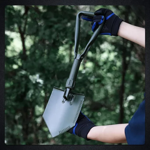 Vista 8 de REDCAMP - Pala plegable militar para campamento, herramienta de acero de alto carbono para cavar con mango triple con cubierta