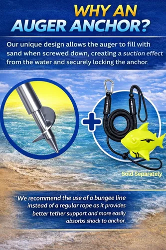 Vista 4 de Ancla SandShark - Ancla de tornillo premium para barco, ancla para barco de pontón, poste de ancla para agua poco profunda de acero inoxidable
