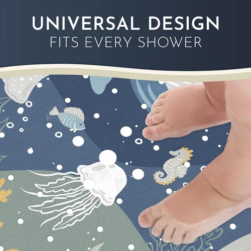 Vista 2 de Homerella Tapete de ducha antideslizante de 21 x 21 pulgadas y tapete de baño antideslizante de 40 x 16 para niños, 2 ganchos incluidos, lavable a
