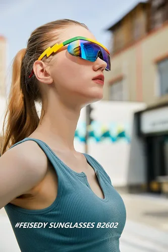Vista 2 de FEISEDY De Gran Tamaño Espejo Escudo Deporte 80s Gafas De Esquí Gafas De Esquí Parte Superior Plana De Una Pieza Visera Futurista Mujeres Hombres