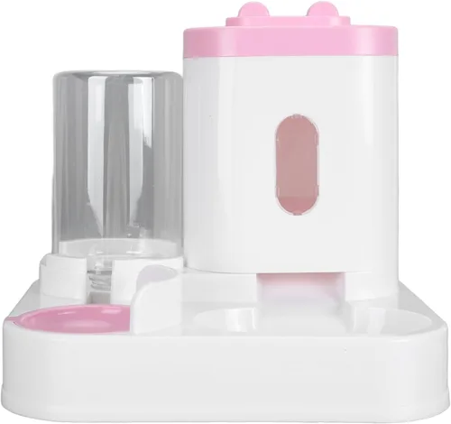 Vista 5 de Juego de comedero y dispensador de agua para mascotas, dispensador automático desmontable de agua de alimentos para gatos con ventana transparente
