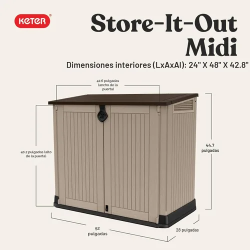 Vista 2 de Keter Store-It-Out MIDI - Cobertizo de almacenamiento de resina para exteriores, gabinete horizontal resistente a la intemperie para botes