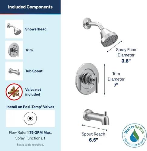 Vista 3 de Moen T2903EP Gibson - Molde cromado Posi-Temp para bañera y ducha Cromo