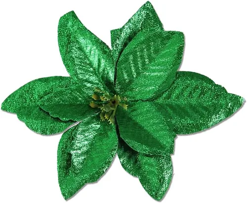 Vista 28 de YYCRAFT 12 flores artificiales de seda brillante con purpurina para decoración de árbol de Navidad (plata, 8 pulgadas)