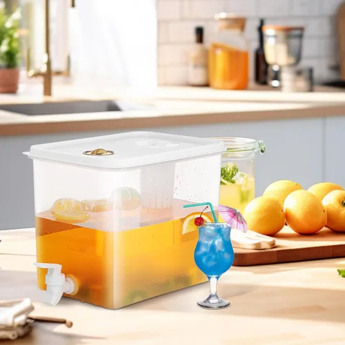 Vista 4 de Dispensador de bebidas para nevera con espita de plástico jugo limonada recipiente de té helado para reuniones familiares y fiestas