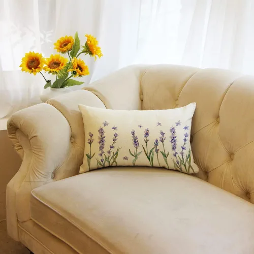 Vista 4 de Funda de almohada lumbar de acuarela lavanda, 12 x 20 pulgadas, diseño floral de verano, decoración para sofá