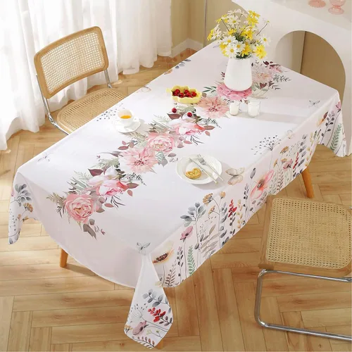 Vista 3 de Summe - Manteles para mesas rectangulares, 52 x 70 pulgadas, sin arrugas, lavable a máquina, de poliéster, floral, acuarela, flores silvestres