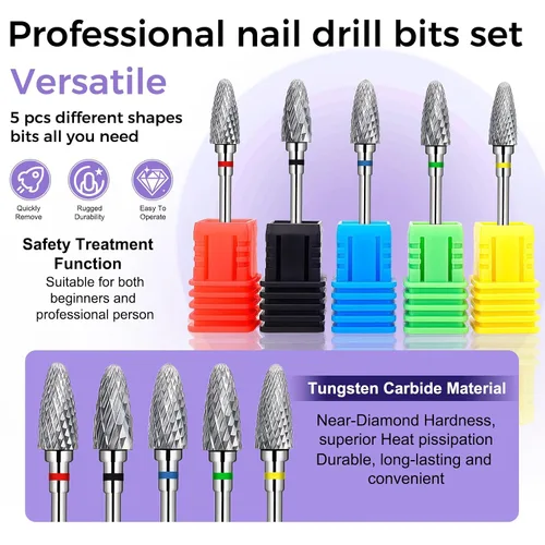 Vista 2 de Fantexy Juego de brocas para uñas acrílicas, 3/32 pulgadas, brocas profesionales de tungsteno para uñas, herramientas de arte de uñas, manicura