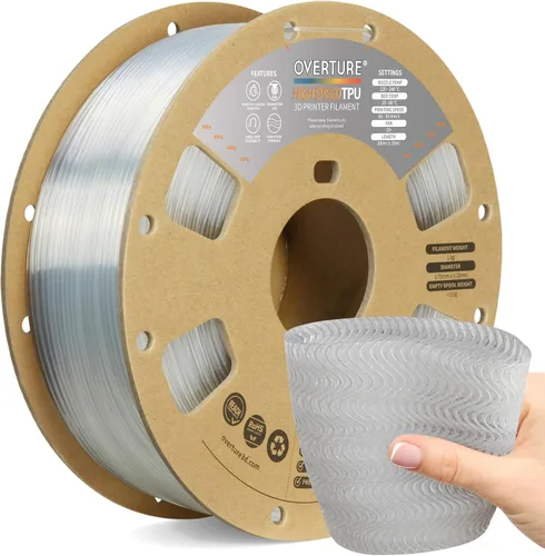 Vista 45 de OVERTURE - Filamento de TPU de 1/16 pulgadas, rollo flexible de poliuretano termoplástico, impresora 3D suave, 95A, carrete de 2.2 libras, precisión