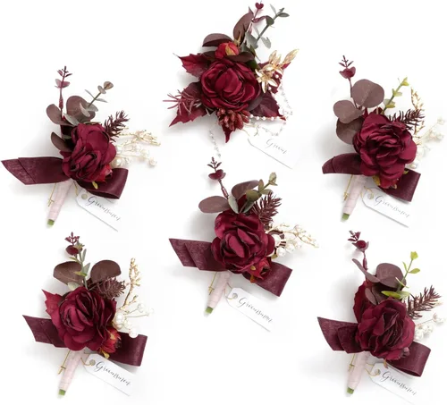 Vista 31 de Ling's Moment Boutonniere para Hombres Boda, Juego de 6, Novio y Padrinos Boutonniere para Boda Regreso a Casa Halloween Ceremonia Aniversario, Cena