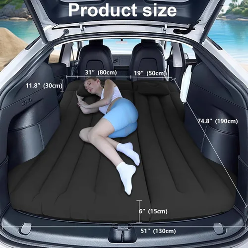 Vista 4 de Colchón de aire para automóvil compatible con Tesla modelo Y, cama inflable, cama para dormir en el automóvil, colchón plegable para Negro