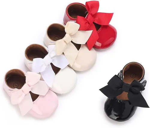 Vista 7 de LAFEGEN Zapatos planos Mary Jane para bebés y niñas con Bownot, suela suave, suela suave, piel sintética, recién nacidos, para primeros pasos