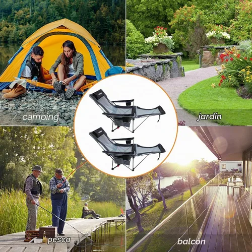 Vista 9 de Silla de camping reclinable con reposapiés extraíble con reposacabezas, cojín de algodón, sillas plegables ajustables y portátiles