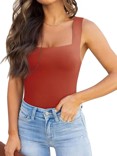 Vista 21 de Reoria - Camiseta sin mangas sexy tipo body con escote cuadrado para mujer, ropa para discoteca