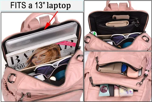 Vista 4 de UTO Mochila de cuero vegano para mujer, diseño de moda, convertible con borla, para viajes, con borla