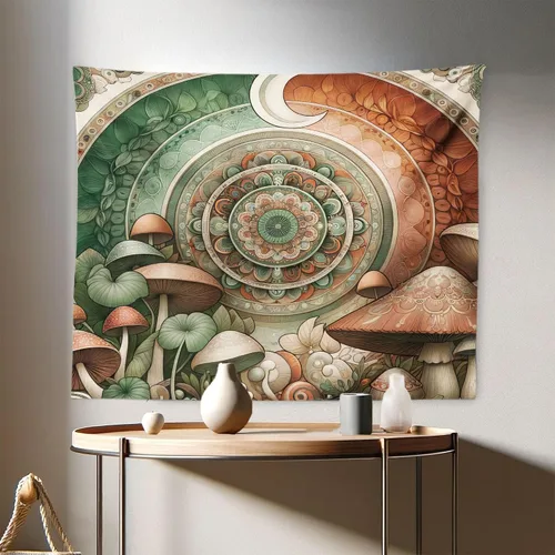 Vista 112 de Ambesonne Tapiz hippie, abrazo de hongos de ensueño y árbol de la vida místico y mandal verde, decoración de tela para colgar en la pared