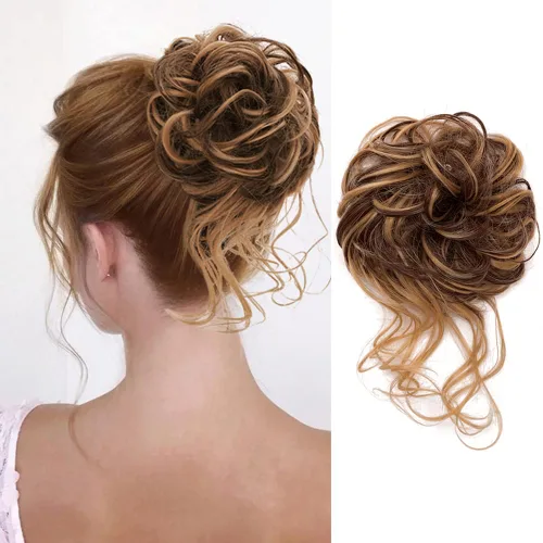 Vista 20 de KETHBE Moño desordenado, extensión de moños de pelo despeinado, banda elástica para el cabello, moño rizado para mujeres (negro)