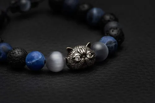 Vista 4 de Karseer Pulsera de piedra curativa para gatos, sodalita natural y roca de lava para aromaterapia, difusor de aceites esenciales, antiansiedad