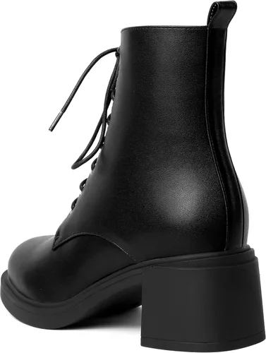 Vista 111 de ROSERWISH Botas altas de tacón bajo y grueso para mujer, con cordones, cómodas, modernas, con puntera redonda, de 2.5 pulgadas