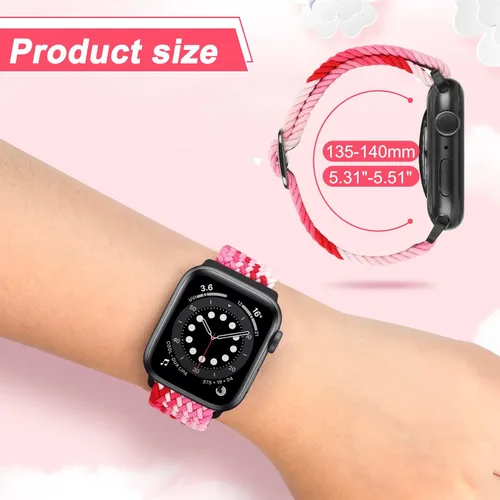 Vista 3 de Paquete de 5 correas ajustables compatibles con Apple Watch de 1.496 in 1.575 in 1.614 in 1.654 in 1.732 in 1.772 in 1.929 in, nailon trenzado Solo