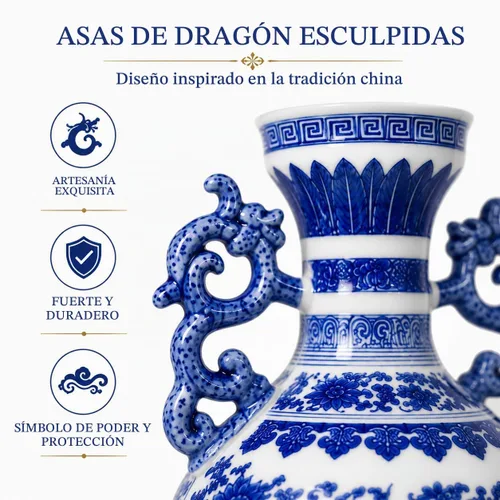 Vista 5 de Jarrón clásico de porcelana de dragón azul y blanco, Jingdezhen, China