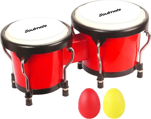 Vista 11 de Juego de Bongós Soulmate para Niños, Principiantes y Adultos de 4" y 5" - Bongós de Percusión Transparentes con Llave de Afinación, Acabado Natural