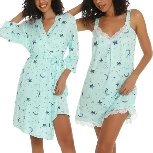 Vista 4 de ENJOYNIGHT Conjunto de bata sexy con cuello en V de 2 piezas para mujer, camisón de lencería con batas, conjunto de pijama de encaje
