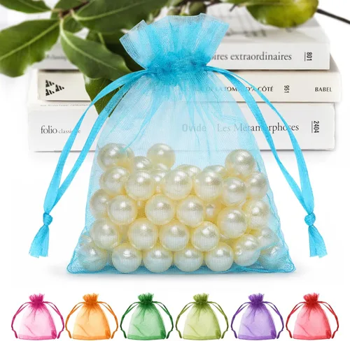 Vista 15 de ANZNKU Paquete de 50 bolsas de organza multicolor de 3 x 4 pulgadas, mini bolsas de regalo para regalos de Pascua, día de la madre, bolsa de joyería