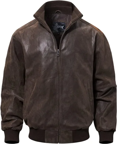 Vista 7 de FLAVOR Chaqueta casual bomber de cuero real para hombre