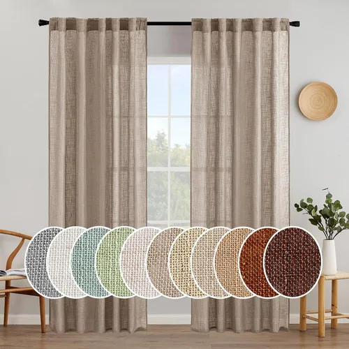 Vista 70 de MIULEE - Cortinas semitraslúcidas suaves y gruesas con textura de lino para cocina y ventana de baño, con trabilla trasera y bolsillo para Blanco