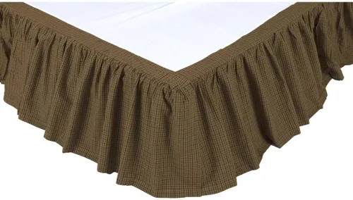 Vista 4 de Rústico musgo verde a cuadros de algodón cama cabaña de té de cama dividida esquinas reunidas falda de cama doble