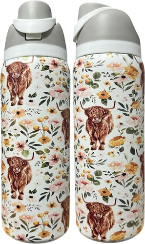 Vista 16 de Botella de agua de acero inoxidable de 40 oz taza Longhorn Bottle Bull Tumbler Cow Gift Western Water Bottle Cup (24oz Cream(90)-Longhorn (D35))