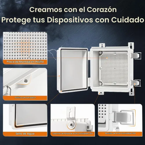 Vista 3 de QILIPSU - Caja de conexiones de acero inoxidable con tapa, bisagras y placa de montaje, universal, impermeable IP67, plástico ABS, gris, recinto