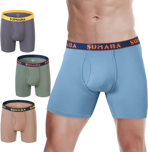 Vista 30 de SUMABA Calzoncillos tipo bóxer de pierna larga para hombre, con bolsa que no se suben para hombre 1 paquete: verde militar02