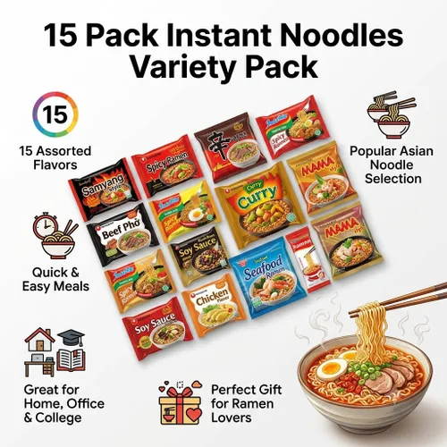 Vista 5 de FUDOBOX Paquete variado de fideos ramen instantáneos asiáticos con galletas y palillos, paquete de cuidado para estudiantes, desafío de fideos