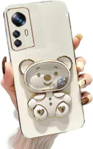 Vista 17 de Miagon Bear - Funda con soporte para espejo para Xiaomi Redmi A1, Quicksand Glitter Electroplated Soft TPU Protector Slim a prueba de golpes