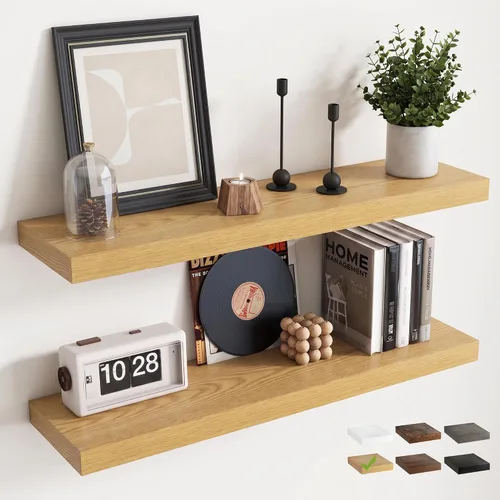 Vista 48 de 16 Inch Floating Shelves for Wall 2 Pack, 8"D Wood Grain Bathroom Shelves Acabado negro