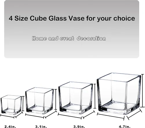 Vista 6 de Jarrones cuadrados de vidrio de 2.5 x 2.5 pulgadas, jarrón de flores de cubo transparente para centro de mesa de boda, portavelas para decoración