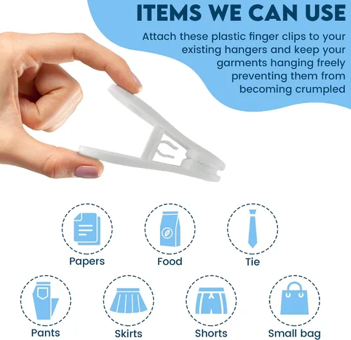 Vista 4 de Paquete de 30 clips de colgador, clips multiusos para perchas, pinzas blancas para colgar ropa de plástico, clips para colgar pantalones