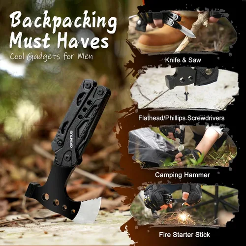 Vista 3 de Accesorios de multiherramienta para acampar, rellenos de calcetines para hombres 16 en 1 Multiherramienta Equipo de supervivencia con hacha