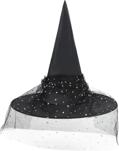 Vista 3 de Zando Sombreros de bruja de encaje para mujer, accesorios de disfraz de Halloween, accesorios de disfraz de bruja plegables para colgar